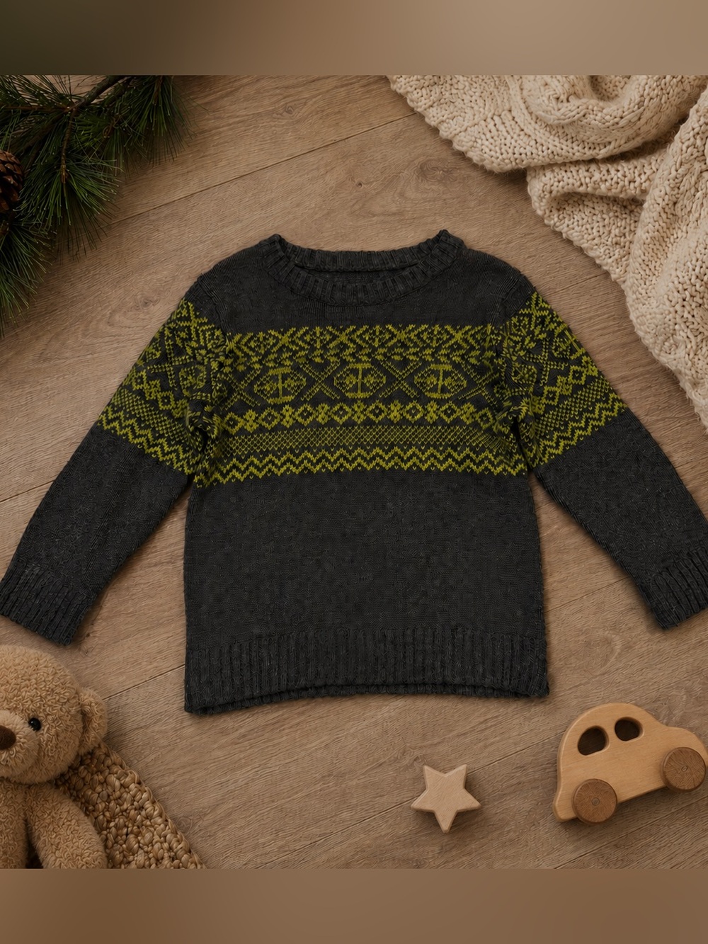 Baby Gap Gray Fair Isle Peace Sign Knit Sweater